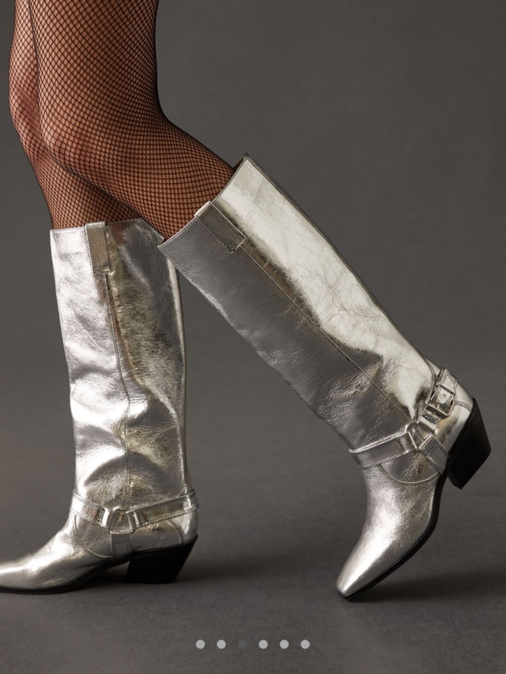 CAVERLEY Milly Anthropologie Silver Metallic Western Festival Mid-Calf Boots - Picture 2 of 13
